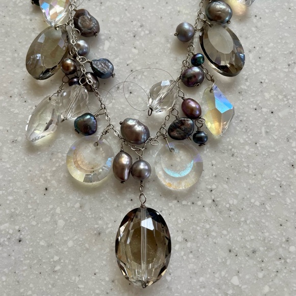 Artisan Jewelry - Silver Crystal and Pearl Neckace